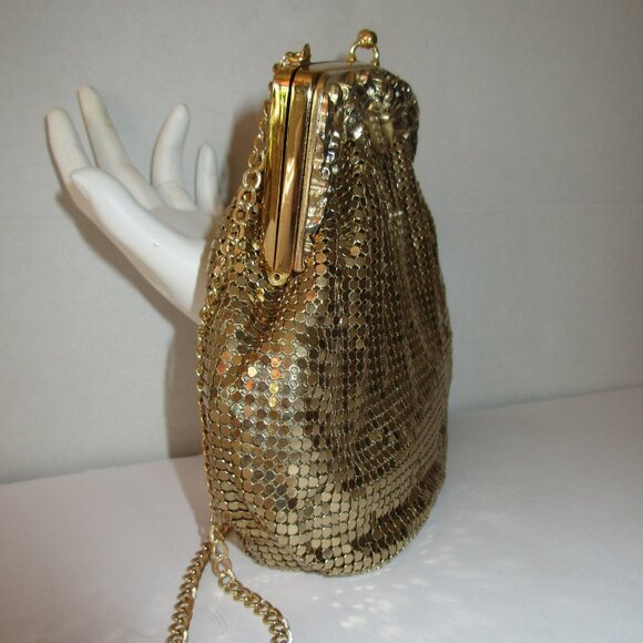 RARE Vintage 1930s Whiting & Davis Figural Face Flower Frame Gold Mesh Purse Bag - Picture 3 of 12